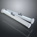White Tubular Dual Barrel Military Weapon Featuring Parallel Barrels And Mounting Brackets
