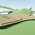 Garden Landscape Design Featuring Curved Pathway Green Lawn Gentle Terrain And Railings