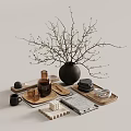 Stylish Decorative Ornament Collection with Vase Twigs Wooden Tray Cup and Books for Home Decor