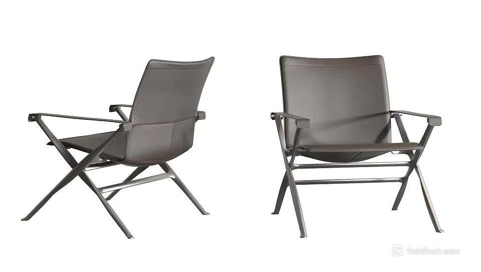 Two Sleek Leather Leisure Chairs With Modern Metal Frame And Sturdy Armrests Design 3d model 