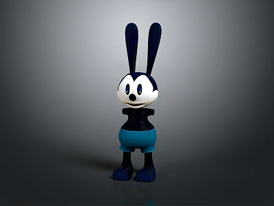 Cartoon Rabbit Figure with Long Blue Ears White Face Blue Shorts and Blue Shoes 3d model