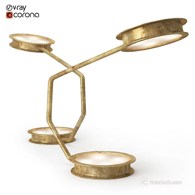 Elegant Golden Floor Lamp With Cross Shaped Structure And Multiple Discs 3d model 