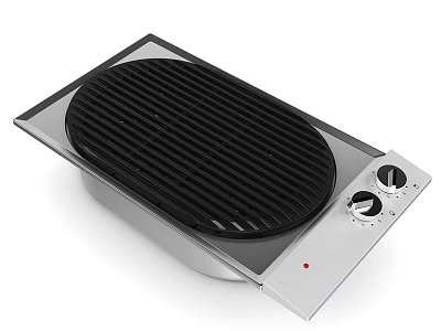 Modern Electric Kitchen Grill with Silver Body Black Grate and Knob Controls 3d model