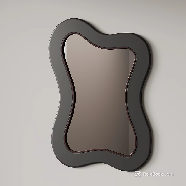 Modern Unique Shaped Wall Mirror With Black Frame And Contemporary Design 3d model