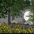 Elegant Garden Ornament with Green Foliage Circular White Decor Yellow Blooms and Stone Features