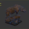 Geometric Design Rhinoceros Sculpture With Rock Base And Textured Surface