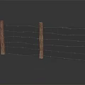 Wooden Fence With Barbed Wire And Wooden Posts Showing Reflection On Gray Surface