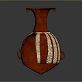 Elegant Red Decorative Vase With White Striped Patterns And Intricate Ornaments