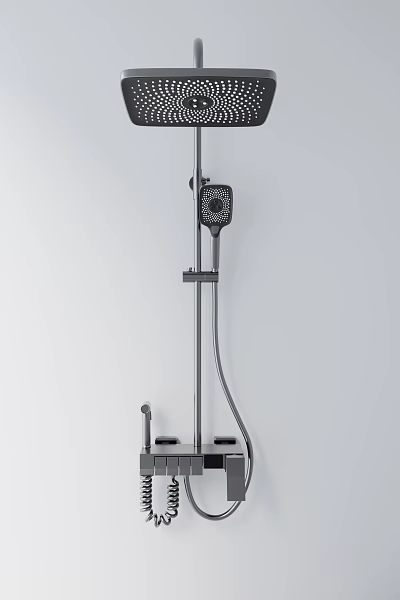 Modern Shower Head System With Metal Frame Adjustable Stand And Handheld Sprayer 3d model
