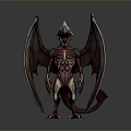3D Rendered Mythical Creature With Large Wings Muscular Body And Green Head