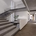 Long Office Hallway With Window Blinds Wooden Doors And Concrete Floor