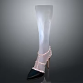 Transparent Stocking With Black Pointed High Heels And Pink Decorative Straps