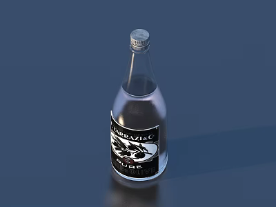 Transparent Glass Bottle With Black Label White Design And Dramatic Taste Text 3d model