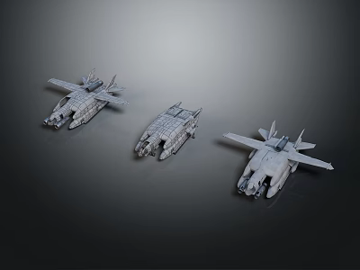 Spacecraft Models For Space Exploration With Different Designs And Metallic Texture On Dark Background 3d model