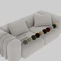 Modern Two Seater Sofa in White and Green with Cushions and Throw Blanket