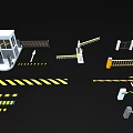 Public Facilities Entrance Control Barrier Gate Systems With Security Booths Railing Barriers And Warning Stripes 3d model