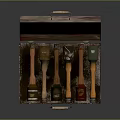 Open Vintage Toolbox With Assorted Wooden Handle Hammers In Metal Compartments