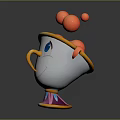 Playful White Cup With Orange Rim Yellow Handle Purple Pink Base Overflowing Red Balls