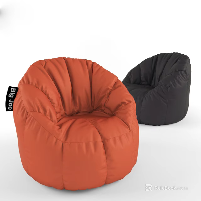 Modern Comfortable Bean Bag Chairs in Orange and Black for Living Room 3d model 