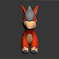 Red Cartoon Pony Toy With Gray Mane And Blue Eyes In 3D Style