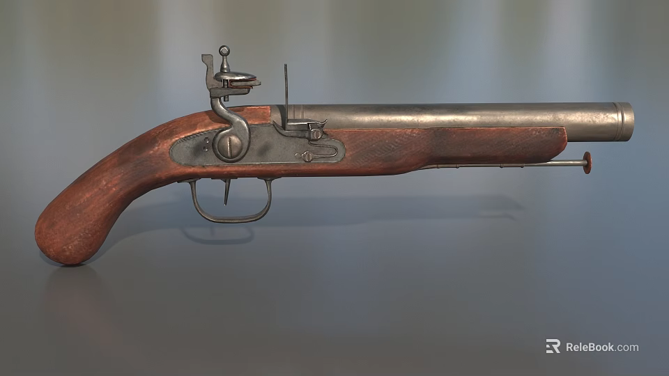 Vintage Flintlock Weapon With Wooden Stock And Metal Historical Components 3d model 