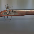 Vintage Flintlock Weapon With Wooden Stock And Metal Historical Components