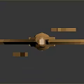 Golden Decorative Spear Featuring Intricate Geometric Patterns And Sharp Pointed Tip