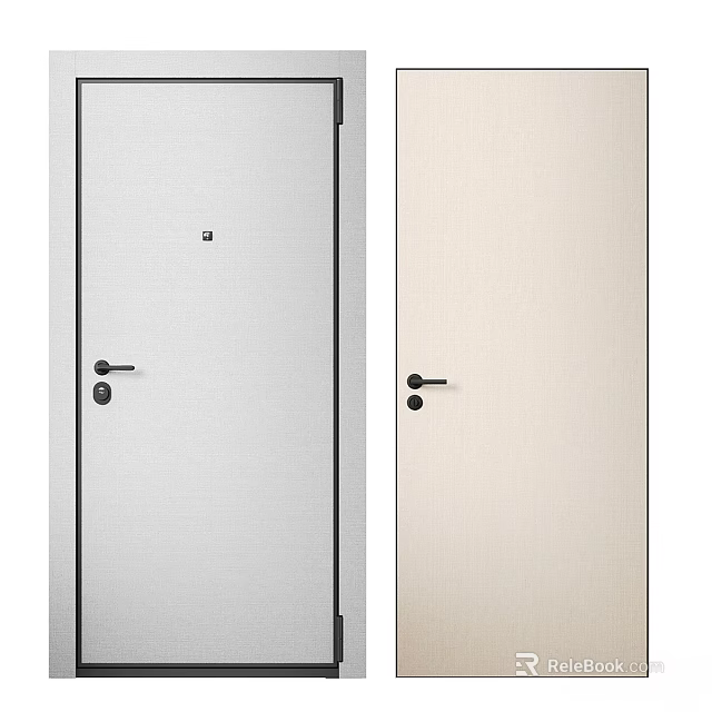 Modern Interior Door Design With Silver Beige Colors And Black Handle Lock 3d model 