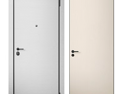 Modern Interior Door Design With Silver Beige Colors And Black Handle Lock 3d model