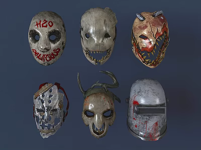 Collection of Horror Masks with Skull Demon Horned and Graffiti Designs 3d model