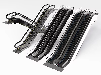 Modern Escalator Design With Stainless Steel Rails And Transparent Glass Panels 3d model