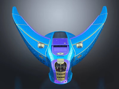 Futuristic Blue And Purple Aircraft With Wing Shaped Structure Solar Panel And Golden Accents 3d model