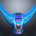 Futuristic Blue And Purple Aircraft With Wing Shaped Structure Solar Panel And Golden Accents