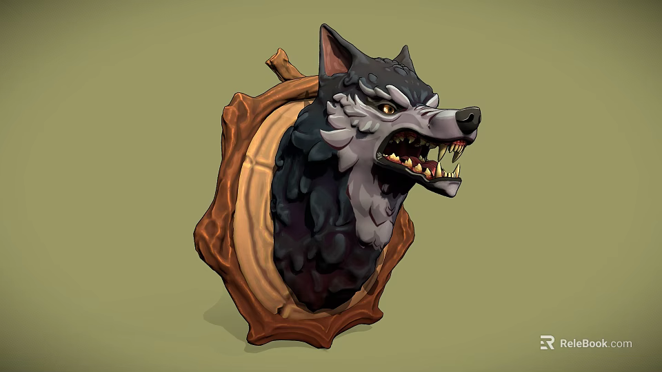Fierce Wolf Head Wall Decor with Wooden Frame for Home Decoration 3d model 