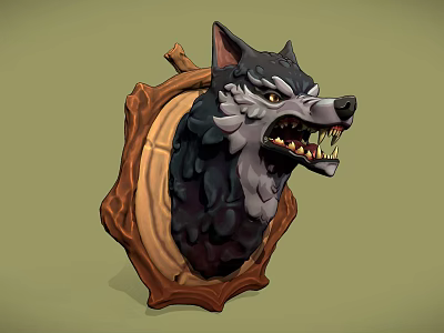 Fierce Wolf Head Wall Decor with Wooden Frame for Home Decoration 3d model