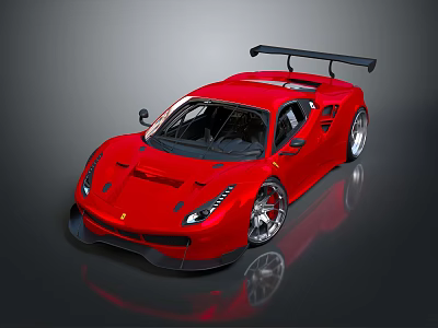 Red High Performance Sports Car With Sleek Body And Rear Spoiler 3d model