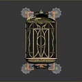Ornate Metal Cage With Gear Decorations On Top And Rolling Wheels