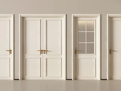 Different Design White Hinged Doors With Gold Handles And Glass Panel For Home Interior 3d model