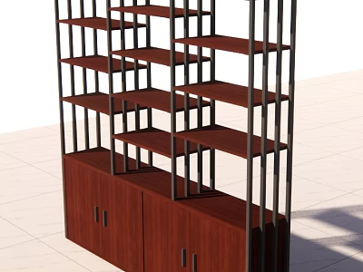 Cozy Leisure Area With Wooden Cabinet And Metal Frame Multiple Shelves 3d model