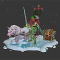 Game Movie Character With White Wolves Swords On Ice Surface Treasure Chest And Flag
