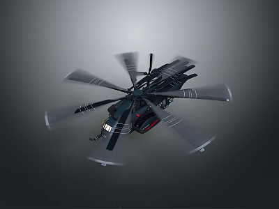 Black Military Style Helicopter With Rotating Propellers And Sleek Design In Flight 3d model