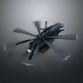Black Military Style Helicopter With Rotating Propellers And Sleek Design In Flight