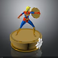 Female Superhero Figurine On Golden Base With Shield Sword And Star Decoration