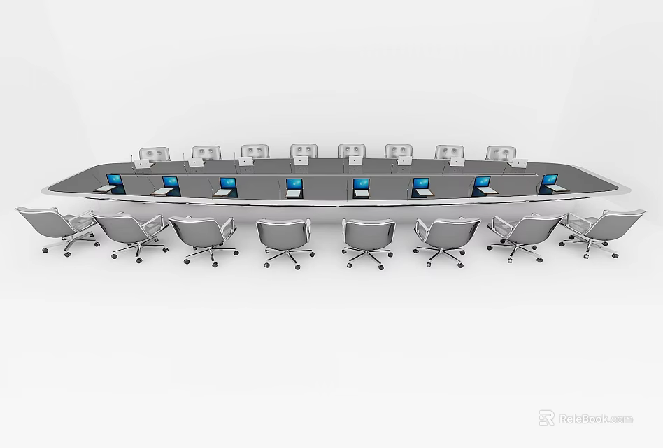 Technology Exhibition Hall Interactive Conference Table With Digital Tablets And Modern Seating 3d model 