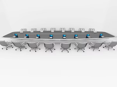 Technology Exhibition Hall Interactive Conference Table With Digital Tablets And Modern Seating 3d model