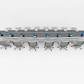 Technology Exhibition Hall Interactive Conference Table With Digital Tablets And Modern Seating