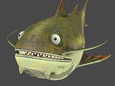 Colorful Aquatic Fish With Large Eyes Sharp Teeth And Whisker Like Barbels 3d model