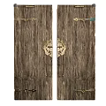 Rustic Wooden Swing Doors With Golden Decorative Elements And Metal Fittings