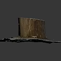 Natural Wooden Stump Placed on Square Stone Slab with Small Stones and Plants