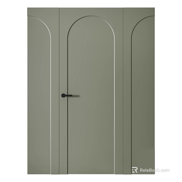 Light Gray Flush Door With Three Panels Black Handle Modern Home Design 3d model 